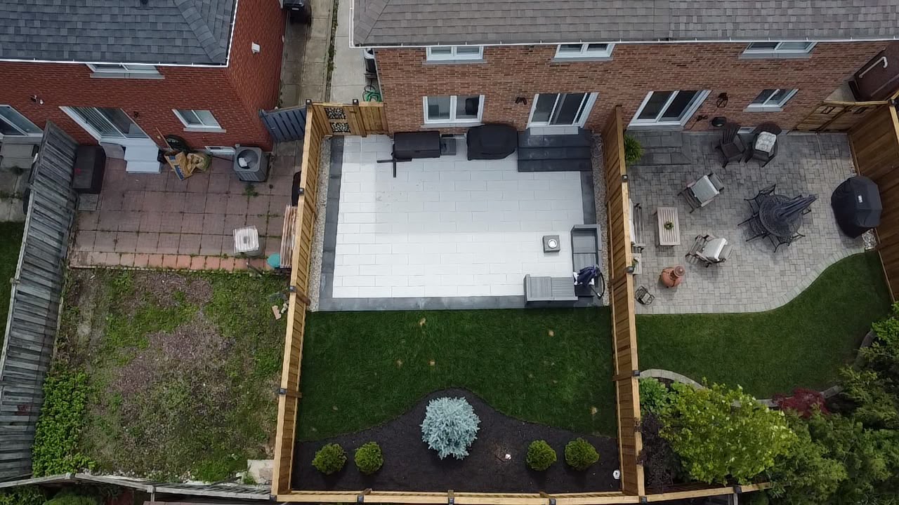 Backyard patio and lawn